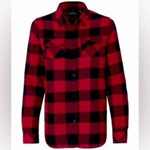 Burnside Vintage Plaid Boyfriend Flannel Shirt Red Black Large Huskers Nebraska